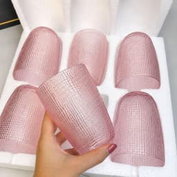 Bộ 6 cốc thủy tinh Vân Lưới Dập Nổi  Màu Hồng Sang Trọng Dung Tích 320ml- Tặng Kèm Hộp Đựng Sang Trọng 9
