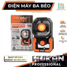 Quạt Để Bàn, Quạt Kẹp Tích Điện HUKAN G3-WFL5611, 3 Tốc Độ Gió 3 Cấp Đèn Sáng Mát Siêu Êm Ái 1