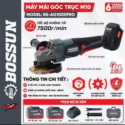 1 Máy Mài, Máy Cắt Pin BS BOSSUN BS-AG100XPRO, 3 Tốc Độ Tùy Chỉnh - Có Chống Sốc Đá, Khởi Động Mềm 1