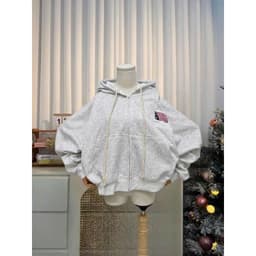 Áo khoác hoodie nữ nỉ form rộng, khoá kéo in lưng thời trang - mã M033  mới nhất. -hình lá cờ  trendy. 5
