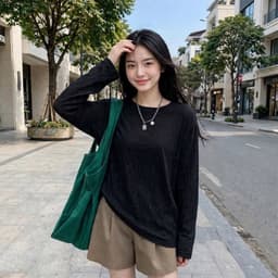 Áo thun cổ tròn dài tay thun giấy xước mỏng nữ mát mẻ hot trend form   OTG17 8 43 65 3