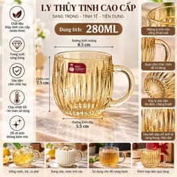 Bộ 6 Ly Thủy Tinh Có Quai Prim Glassware PG-332 355ml Tiện Lợi Cho Gia Đình Và Quán Cà Phê 4