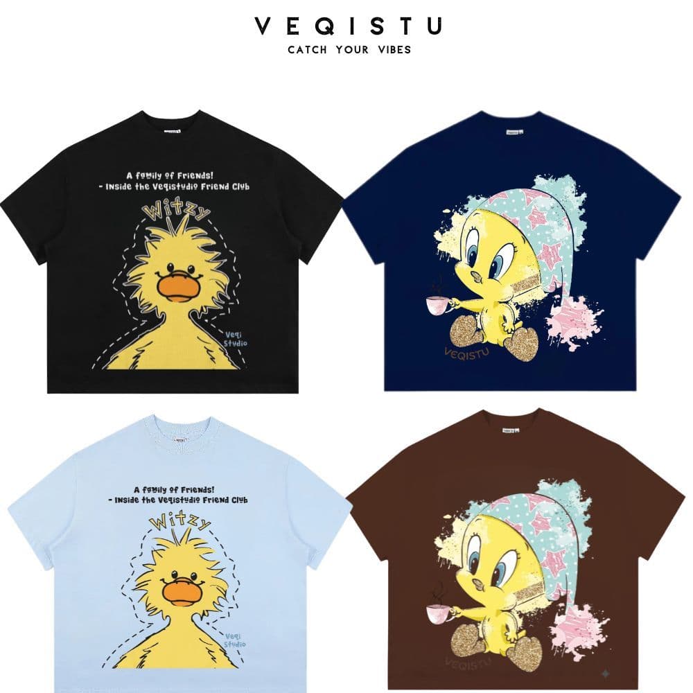 Áo Thun BOXY Local Brand VEQISTU "Vịt Cafe + Vịt Xù", Áo Thun Boxy Form Rộng Unisex 250Gsm  Cotton