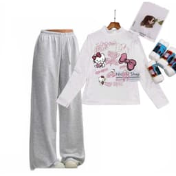 Bộ đồ nữ: Quần dài da cá xám đậm trơn +và áo GIỮ NHIỆT nữ dài tay  - in mèo CUTE - thoitrang gia rẻ009 5
