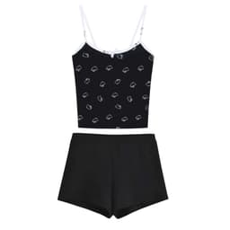 Sét bộ ngủ 2 dây tôn dáng gồm: Quần ĐÙI legging tăm + mix áo 2 Dây Đệm mút in FULL MÈO 3