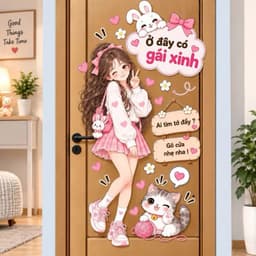 [Hỏa Tốc] Decal Dán Cửa Phòng Hoạt Hình "Ở Đây Có Gái Xinh" Chống Thấm Nước, Bền Đẹp 2