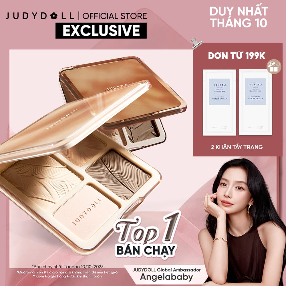Bảng Phấn Tạo Khối Bắt Sáng 4 Ô JUDYDOLL Highlight & Contour Palette Mỏng Mịn Dễ tán Chuẩn màu 3D Lâu trôi 9g
