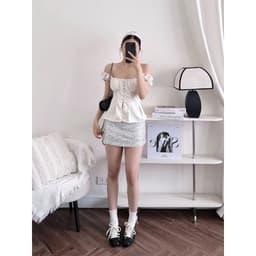 (Có Mút) Áo Kiểu Nữ Cánh Tiên Nút Bọc Cotton Lạnh Hoạ Tiết Trơn/Chấm Bi Xẻ Bụng Lưng Bo Chun - Fashion 73 5