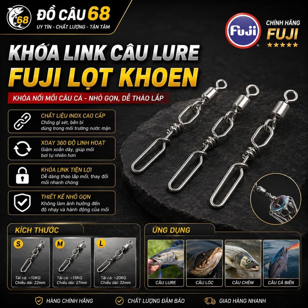 Khóa Link Câu Lure FUJI Lọt Khoen – Khóa Nối Mồi Câu Cá Nhỏ Gọn, Dễ Tháo Lắp