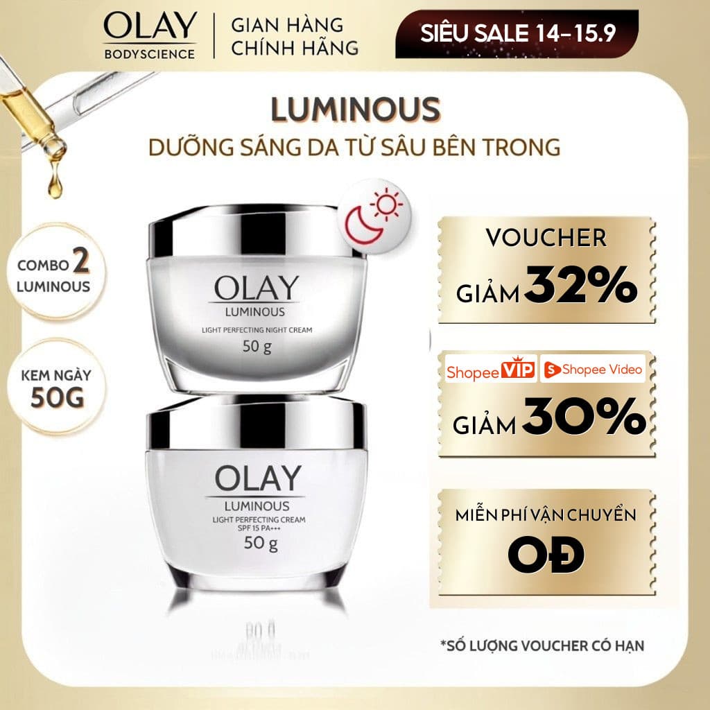 [KOL] [OLAY] Combo Kem Dưỡng Da Ban Ngày + Ban Đêm OLAY Luminous Sáng da Mờ Thâm Nám 50g