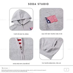Áo khoác Hoodie Zip Nỉ Có Túi & Dây Rút Three Star Thêu xù Lá cờ -Áo Hoodie Thời trang Unisex Nam Nữ TopMenswear 9