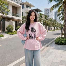 Áo thun cổ tròn tay dài thu đông chất thun giấy xước mỏng in hoạ tiết cô gái ngầu đeo kính  TG GAI1 8 43 65 8