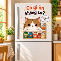 [Hỏa Tốc] Decal Dán Tủ Lạnh Mèo Con "Hôm Nay Ăn Gì?" Chống Thấm Nước, Bền Đẹp 3