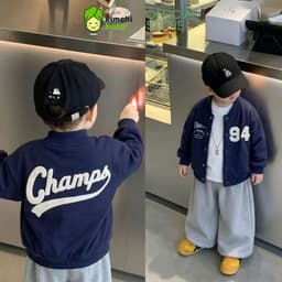 [10-29kg] Áo Khoác Varsity Cao Cấp Bé Trai KIMCHIBABY Nỉ Lông Cáo Dày Mịn Ấm Dáng Bomber, Áo Khoác Cho Bé Mặc Thu Đông 5