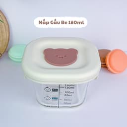Hộp trữ đông thủy tinh ăn dặm cho bé có vạch chia 180ml nắp silicon, Hũ trữ đông đồ ăn dặm cho bé Freeship 8
