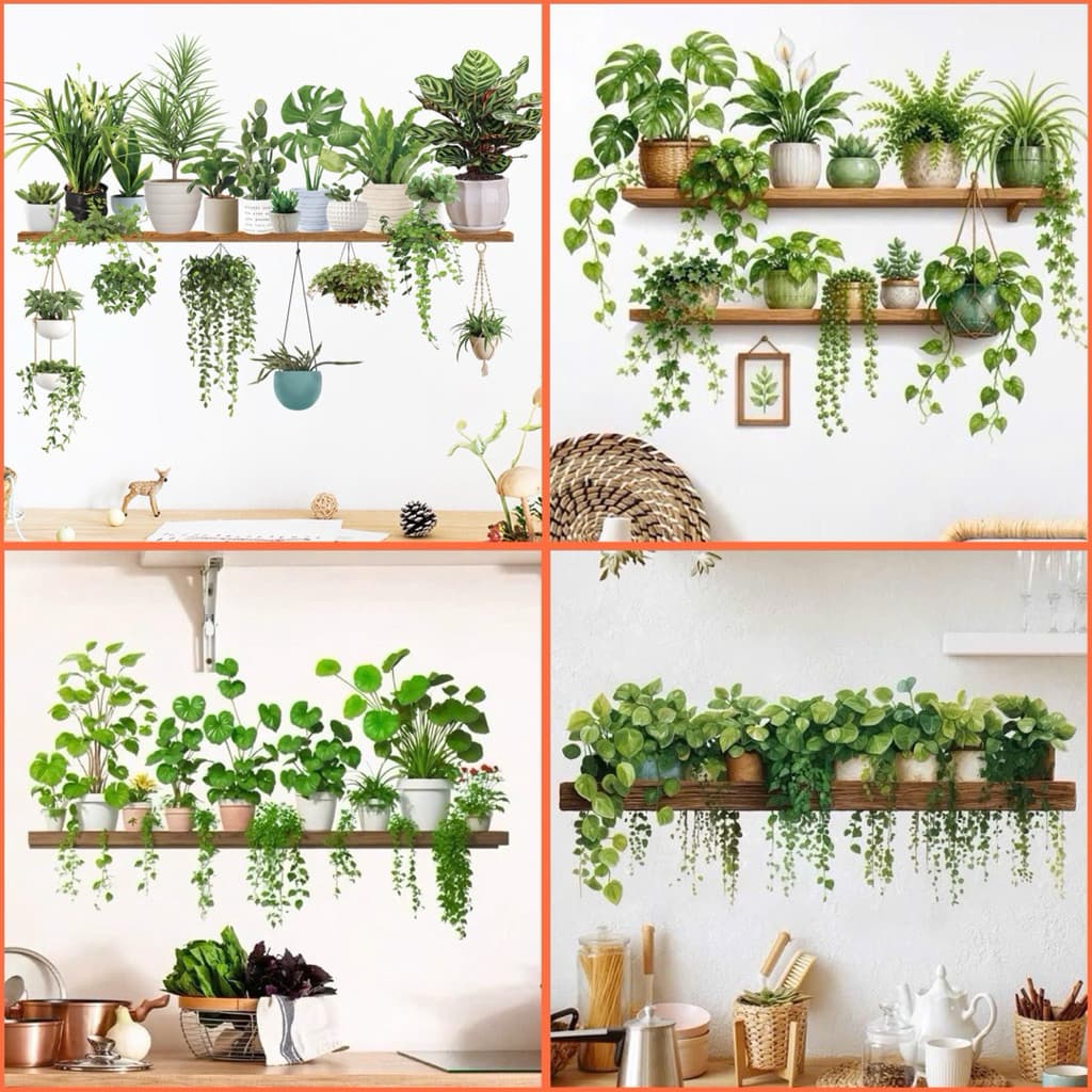 DT16 - 40x70cm Decaltrong dán tường chậu cây xanh, (40cm x 70cm) kệ cây xanh dán trang trí phòng khách phòng ngủ