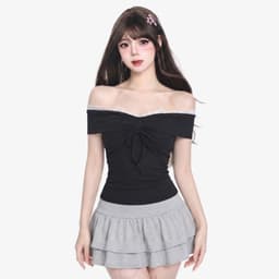 Áo Nữ Kiểu Trễ Vai Viền Phối Ren Thắt Nơ Ngực Dễ Thương A51593 4