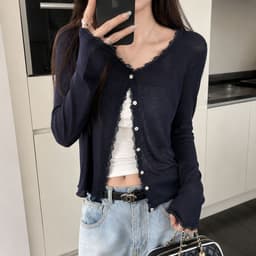 Áo Khoác Cardigan Nữ Mỏng Tay Dài Cài Cúc Viền Ren, Áo Chống Nắng Đi Học Đi Chơi Ulzzang Hàn Quốc Hot Trend 2