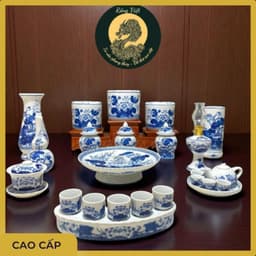 Bộ đồ thờ Rồng Việt cao cấp - Gốm sứ xanh Tài Lộc đẹp cho bàn thờ gia tiên, thần tài 2