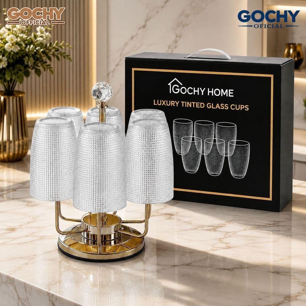 Bộ 6 cốc thủy tinh Vân Lưới Dập Nổi Màu Trắng Sang Trọng Dung Tích 340ml- Tặng Kèm Hộp