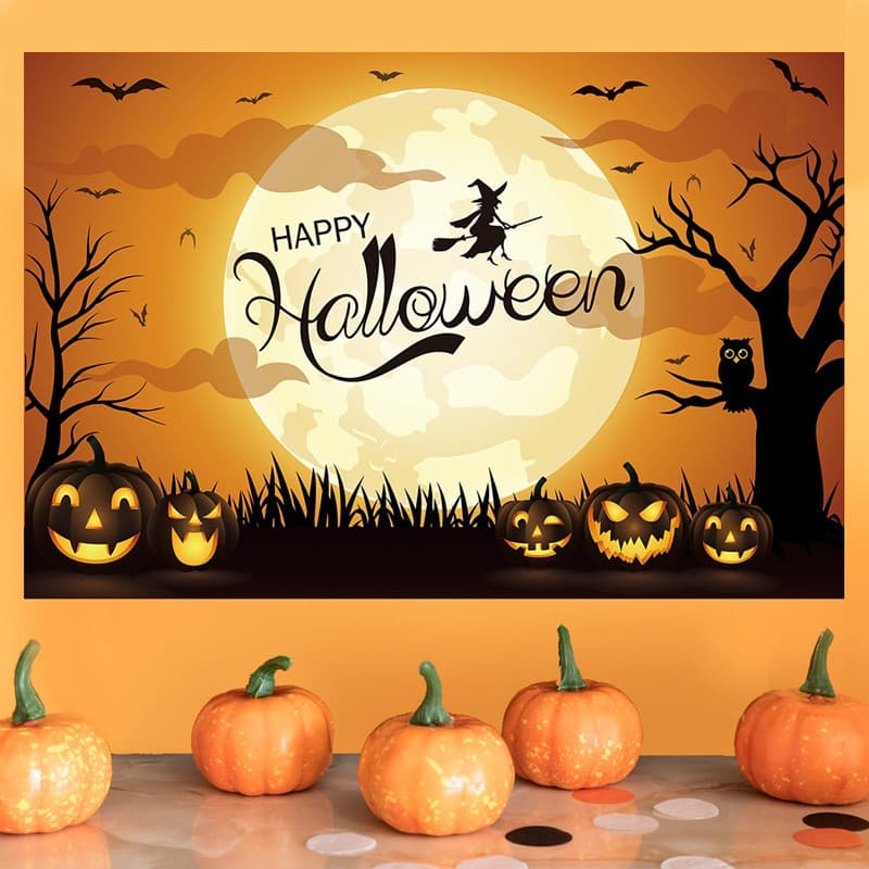 Rèm Phông Nền Polyester Chủ Đề Halloween Trang Trí Nhà Cửa In Bạt Tặng Kèm móc dán treo tường