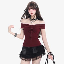 Áo Nữ Kiểu Trễ Vai Viền Phối Ren Thắt Nơ Ngực Dễ Thương A51593 5