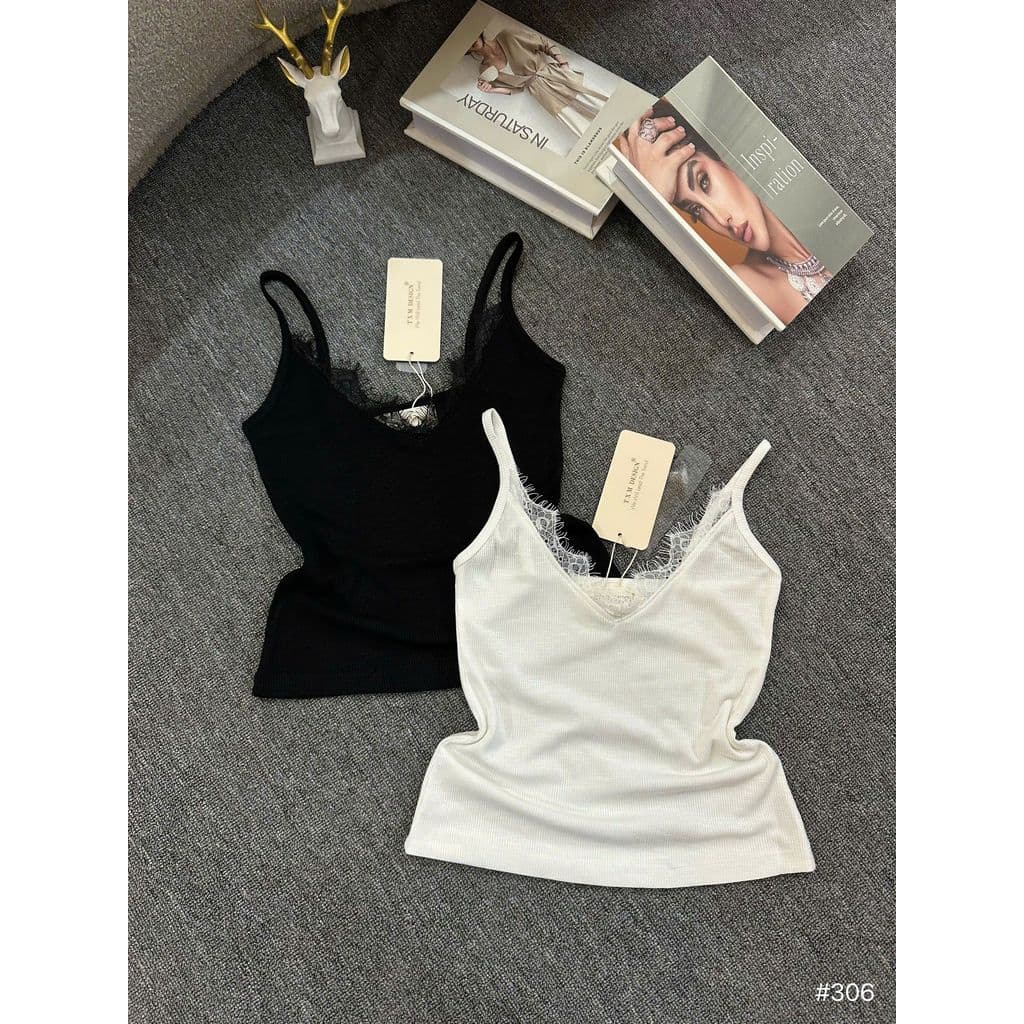 (Dmina) ÁO HAI DÂY PHỐI REN | ÁO HAI DÂY NỮ THUN COTTON MỀM MẠI, ÁO BASIC THANH LỊCH