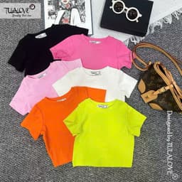 Size free 28-45KG Áo thun nữ CROPTOP co giãn họa tiết - cờ  LOGGO VN 6