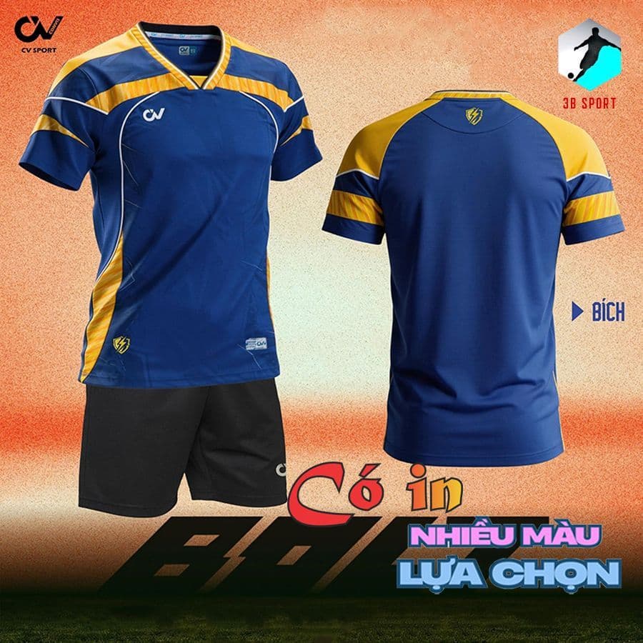 [Chính hãng CV Sport] [Nhận in tên số theo yêu cầu] Quần Áo Bóng Đá CV Bolt Xanh Dương vải C-Airmaxx siêu nhẹ Cao Cấp