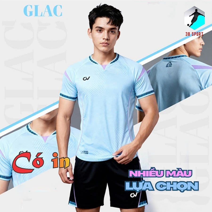 [Chính hãng CV Sport] (Có Nhận in tên số) Bộ Quần Áo Bóng Đá CV Glac xanh thiên thanh, vải C-Airmax Fabric cao cấp