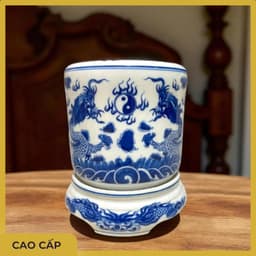 Bộ đồ thờ Rồng Việt cao cấp - Gốm sứ xanh Tài Lộc đẹp cho bàn thờ gia tiên, thần tài 5