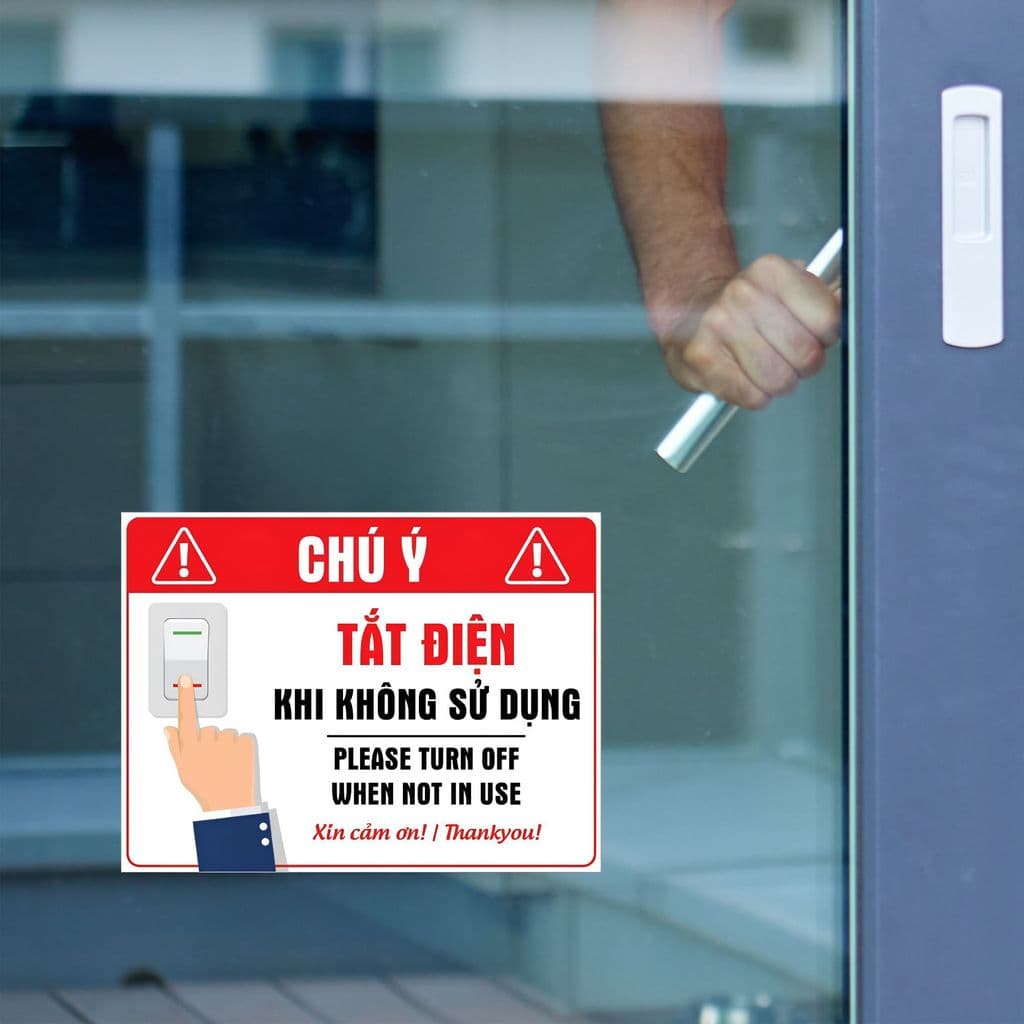 [Hỏa Tốc] Bảng Decal "Chú Ý Tắt Điện Khi Không Sử Dụng - Please Turn Off When Not In Use" Chống Thấm Nước, Bền Đẹp