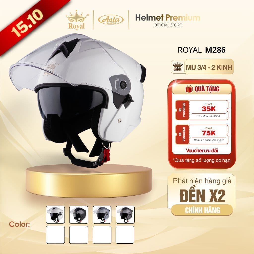 [NHÀ SẢN XUẤT] Mũ Bảo Hiểm 3/4 Đầu M286 Trơn 2 Kính Thời Trang Cao Cấp, Đi Phượt, Đường Dài, An Toàn