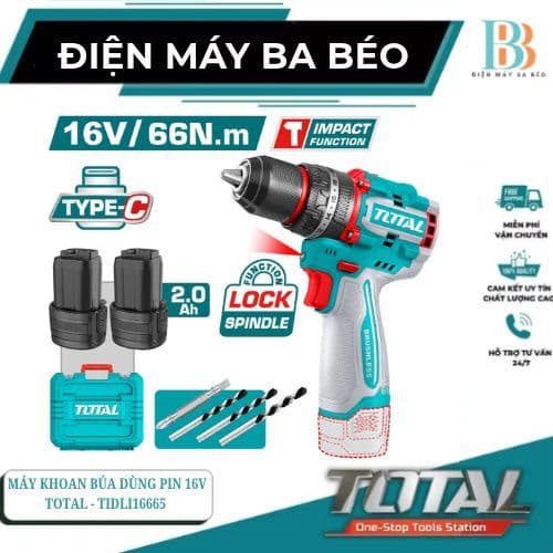 Máy khoan búa dùng pin 16V Total TIDLI16665 ( Động Cơ Không Chổi Than )