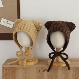 Tai Mèo Dễ Thương Trẻ Em Dệt Kim Mũ Len Thời Trang Bé Gái Ngọt Ngào Buộc Tai Bảo Vệ Ấm Áp Mũ Hoạt Hình Chống Lạnh Mũ Mùa Đông 6