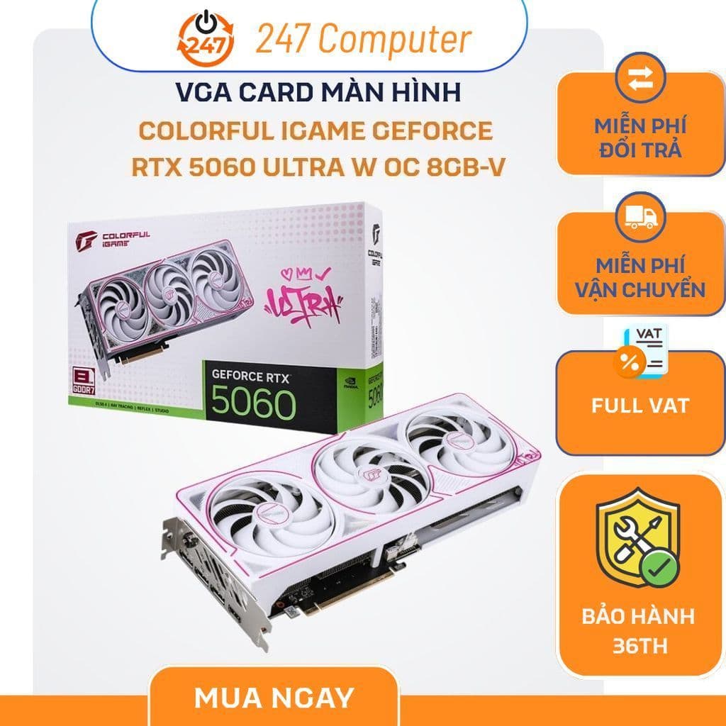 [NEW FULL VAT] VGA CARD MÀN HÌNH Colorful iGame GeForce RTX 5060 Ultra W OC 8GB-V - CHÍNH HÃNG BẢO HÀNH 3 NĂM