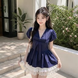 Áo sơ mi babydoll hottrend kiểu Hàn Quốc xinh xắn có dây chiết eo  SMK98 TRON 3