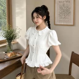 Áo sơ mi kiểu cổ bèo xinh xắn xếp ly eo có dây buộc dáng ôm xinh AD38  6