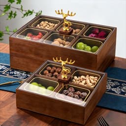 Khay đựng bánh kẹo và hạt chất liệu gỗ Melamine màu óc chó chia ngăn sang trọng, Khay đựng hoa quả,trà, bánh kẹo 2