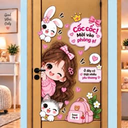 [Hỏa Tốc] Decal Dán Cửa Phòng Hoạt Hình "Ở Đây Có Gái Xinh" Chống Thấm Nước, Bền Đẹp 9