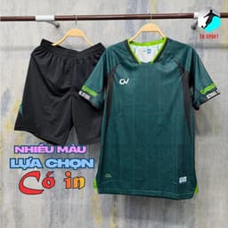 (Nhiều màu - Có in)[Chính hãng CV Sport]Quần Áo Bóng Đá, logo thêu CV Steel Xanh lông công may ghép vải, vải R-Airmaxx 1