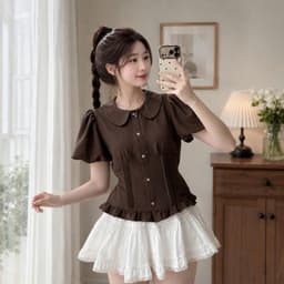 Áo sơ mi kiểu cổ bèo xinh xắn xếp ly eo có dây buộc dáng ôm xinh AD38  2