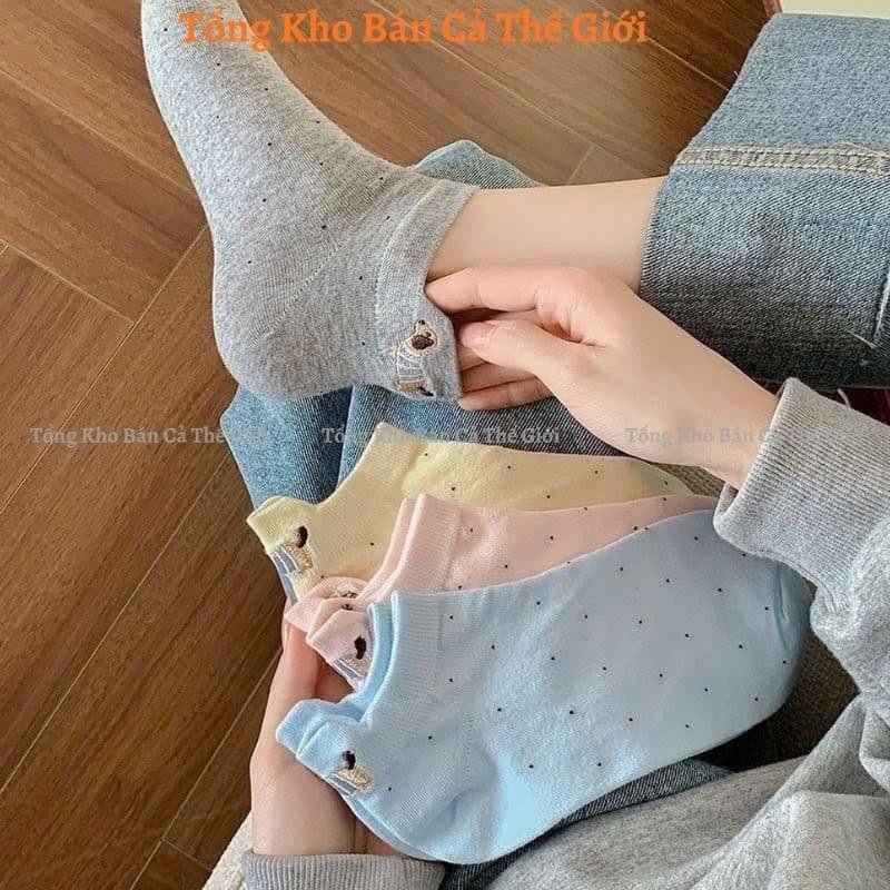 Set 10 Đôi Tất Vớ Cổ Thấp Chấm Bi Hình Cún Lạp Xưởng xᶖnh Xắn Đáng Yêu Phong Cách Hàn Quốc Thấm Hút Mồ Hôi VOICON-[TV01]