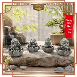 Bộ tượng tiểu phật tứ không tọa sen đá sa thạch ST.PVN2684 - Tượng deco, trang trí tiểu cảnh, bán cạn, terrarium 3