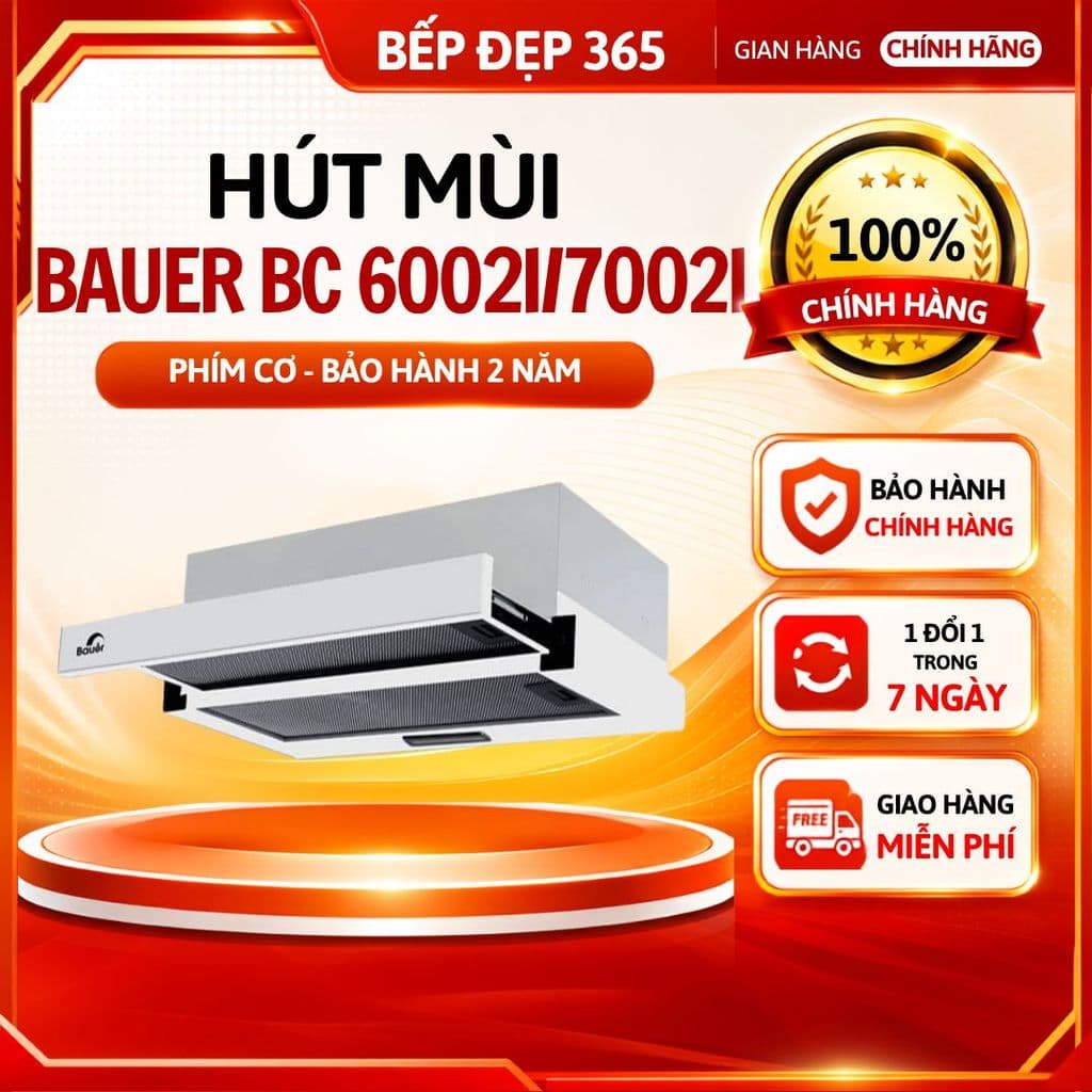Hút mùi Bauer BC 6002I/7002I / Động cơ siêu khỏe - Máy êm / Hút mùi âm tủ | Hàng chính hãng