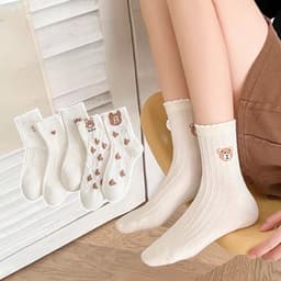 Set 5 Đôi Tất Nữ Cổ Cao Gấu Trắng Chữ B Dễ Thương Hàn Quốc TT25 2