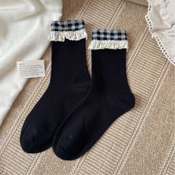 🧦 SET 3 ĐÔI TẤT VỚ NỮ CỔ CAO PHỐI REN CARO VINTAGE 6