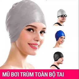 Mũ bơi người lớn trẻ em cho bé silicon dẻo êm mềm chống nước vào tóc dùng cho thi đấu bơi lội 2