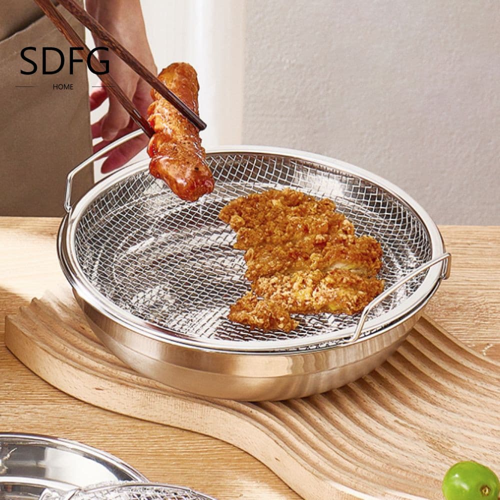 Khay lọc dầu SDFG, Chảo nhỏ giọt Tempura chống rỉ tròn, Tiện ích nhà bếp Lưới thép không gỉ có tay cầm Giỏ đựng nồi chiên không khí Trái cây