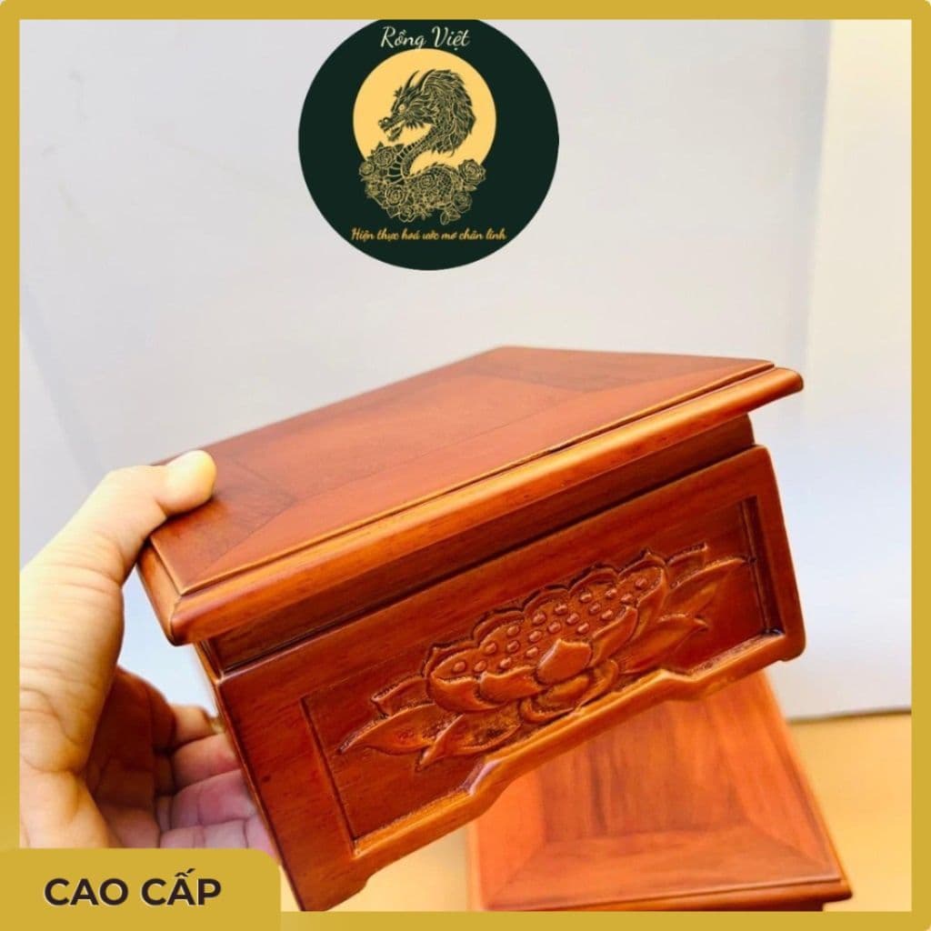 Chân đế gỗ hương cao cấp cho tượng RỒNG VIỆT, khắc sen tỉ mỉ, đa dạng kích thước.